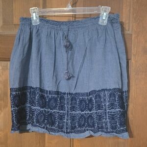 J. Crew Blue Smocked Mini Skirt with Tie Front